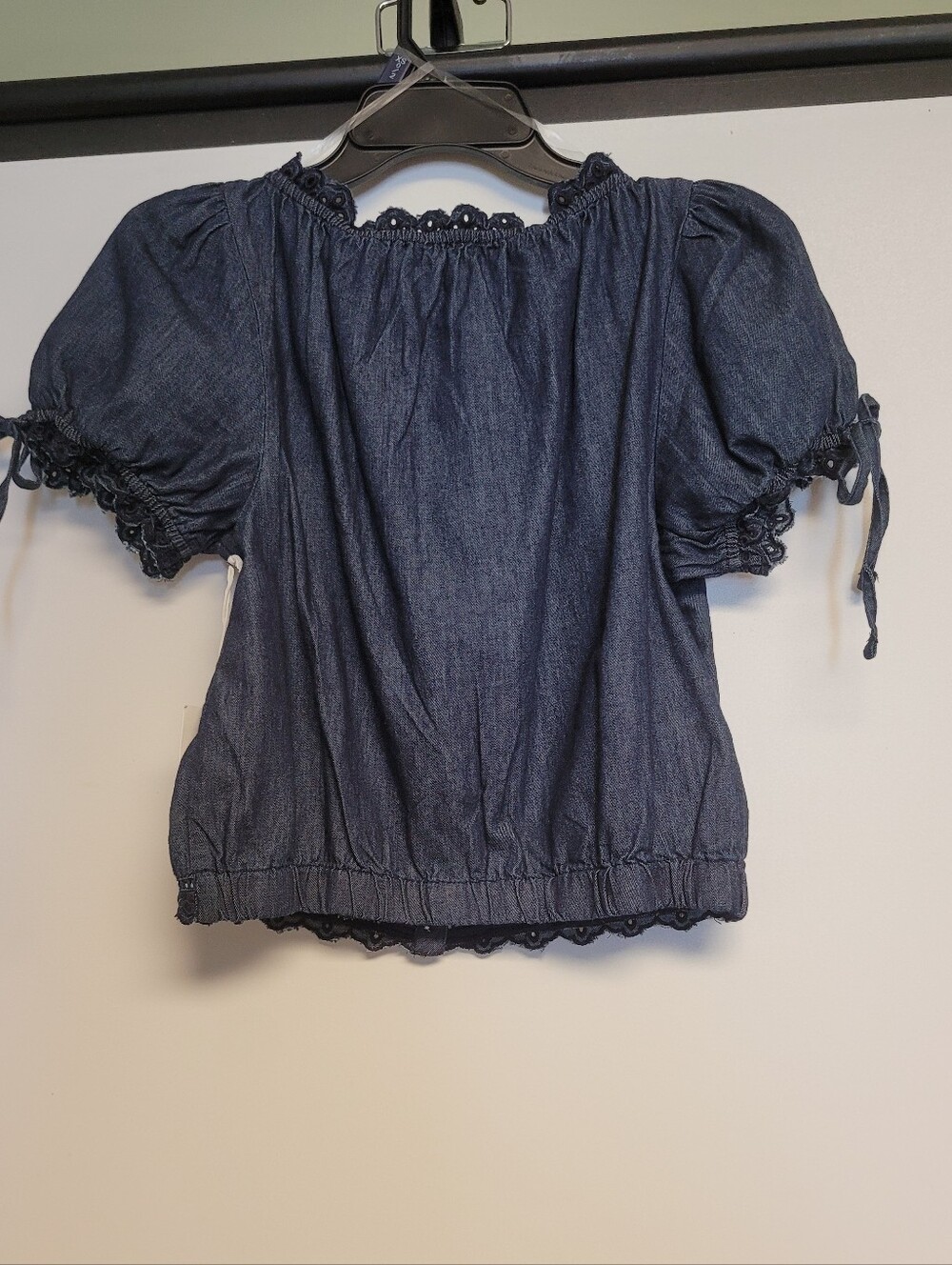 NWT Free Assembly Women's Dark Blue Embroidered Cropped Cotton Top XS - Picture 7 of 11